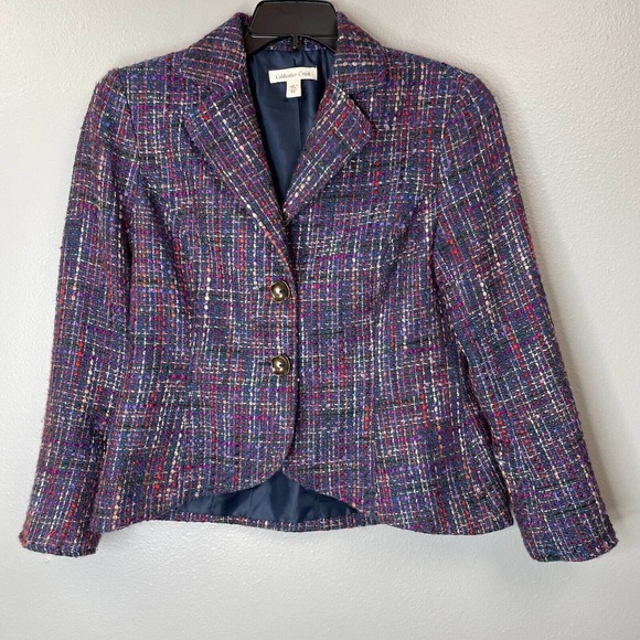 Coldwater Creek Jackets & Blazers - Coldwater Creek Tweed Blazer Womens Petite 4 Purple Long Sleeve Collared Lined